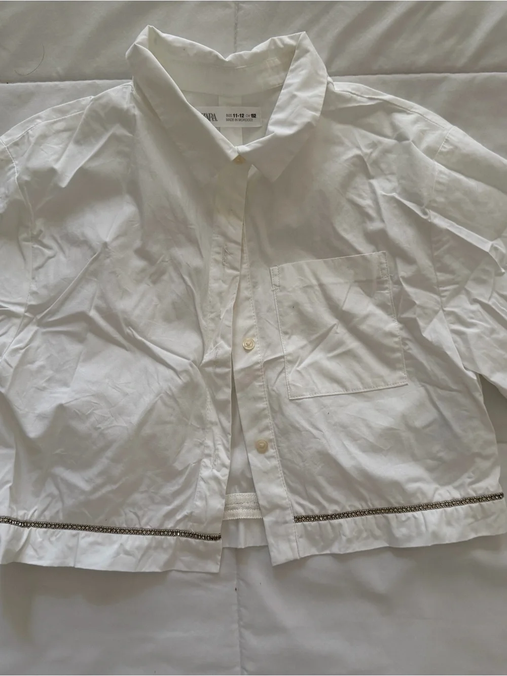 Zara White Short-Sleeve Button-Down Shirt with Trim